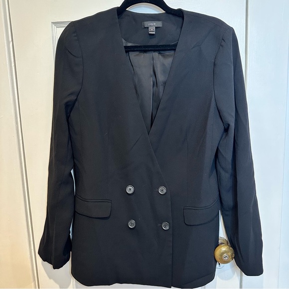JCREW BLACK COLLARLESS‎ BLAZER DOUBLE BREASTED BUTTONS SIZE 10 - Picture 4 of 8